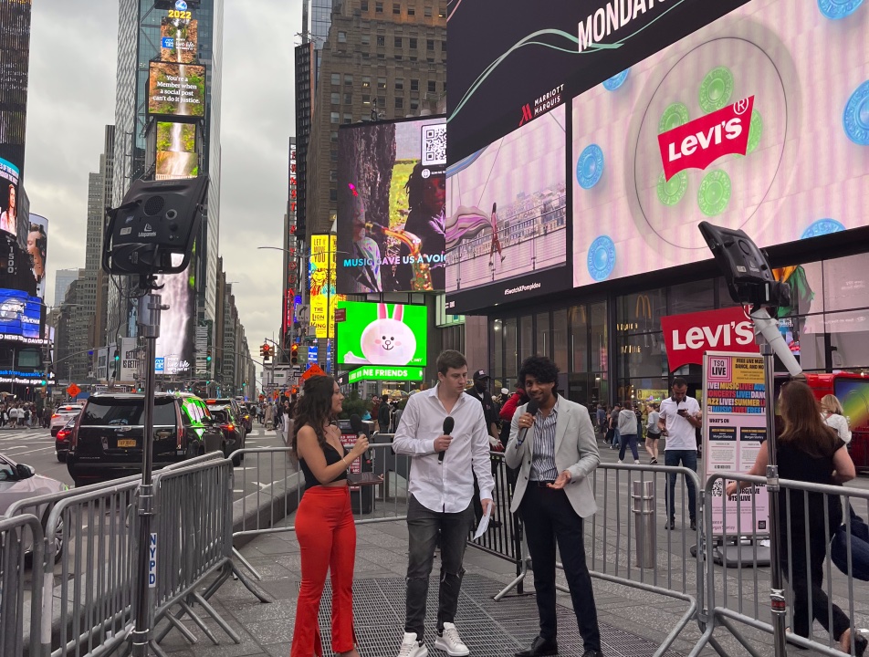 The XCAD launch broadcast set in Times Square, New York